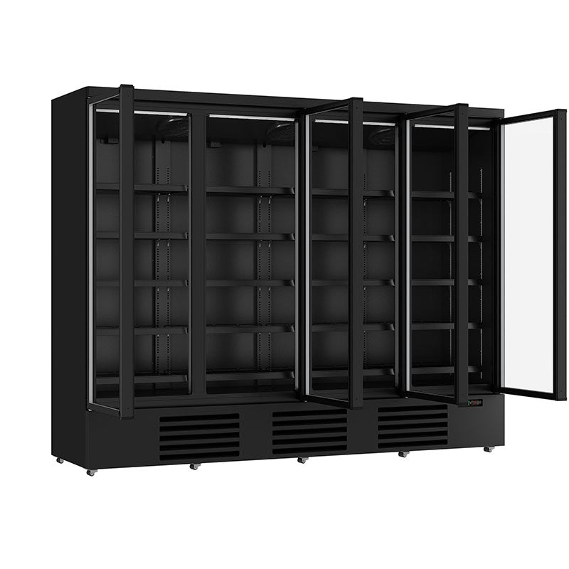 Getraenkekuehlschrank-schwarz-4-Tueren-offen
