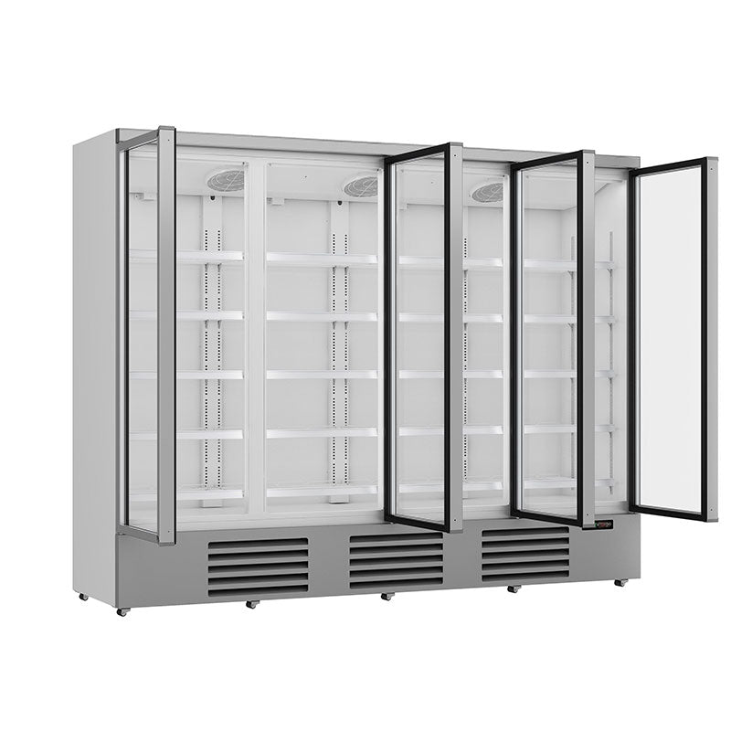 Getraenkekuehlschrank-silber-4-Tueren-offen
