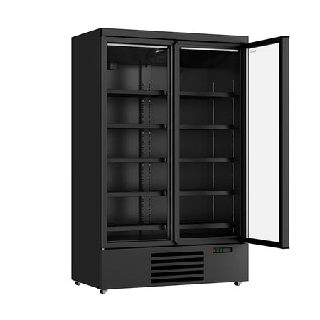 Getraenkekuehlschrank-schwarz-2-Tueren-offen