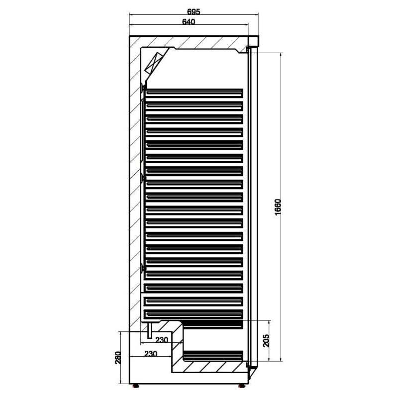 Gewerbe Kühlschrank front edelstahl skizze