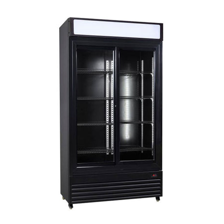 Gewerbekühlschrank mit 2 Glastüren und Leuchtaufsatz front