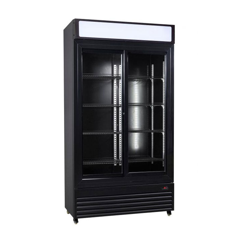 Gewerbekühlschrank mit 2 Glastüren und Leuchtaufsatz front
