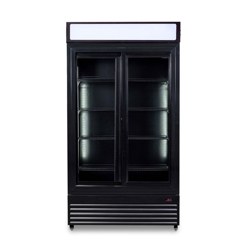 Gewerbekühlschrank mit 2 Glastüren und Leuchtaufsatz frontal