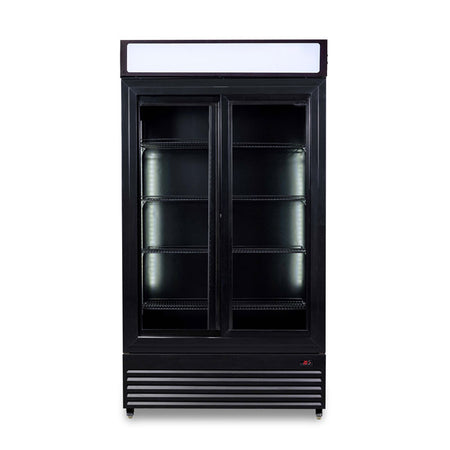 Gewerbekühlschrank mit 2 Glastüren und Leuchtaufsatz frontal