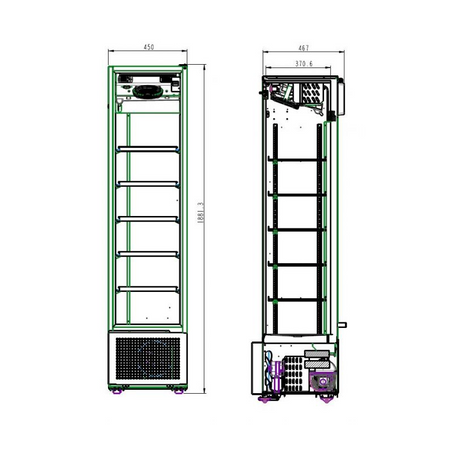 Glastürkühlschrank mit 1 tür skizze