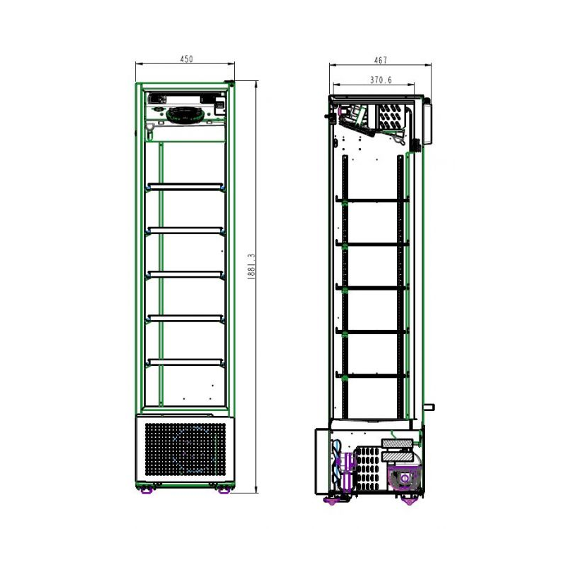 Glastürkühlschrank mit 1 tür skizze