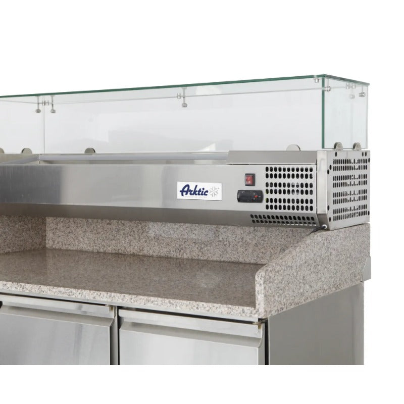 Pizzatisch mit Aufsatzkühlvitrine mit 3 Türen seitlich