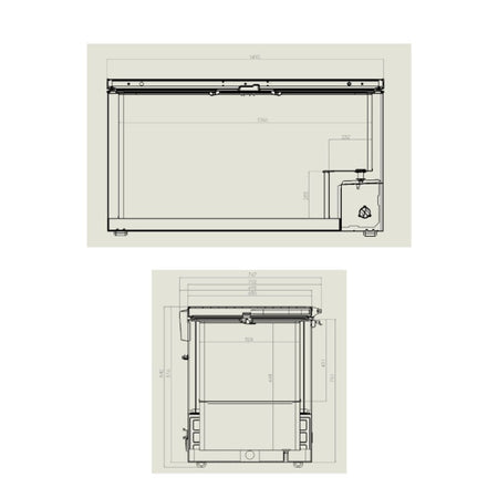 Tiefkühlschrank Weiß mit Edelstahldeckel Skizze