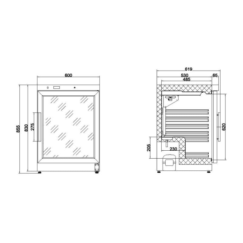 Tischkühlschrank mit Glastür skizze